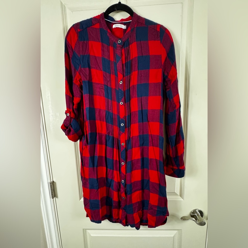 Kenneth Cole Reaction Red and Blue Plaid Shirt